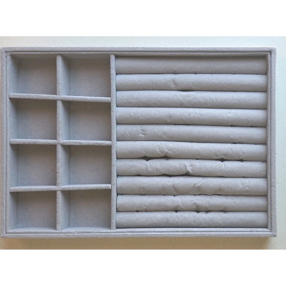 Jewelry Organizer Trays Set of 4 Gray Velvet Stackable Drawer Inserts Large